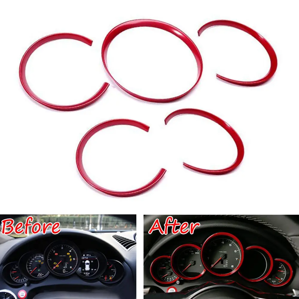 2011-2016 For Porsche Cayenne Good Red Interior Dashboard Meter Cover Trim 5pcs