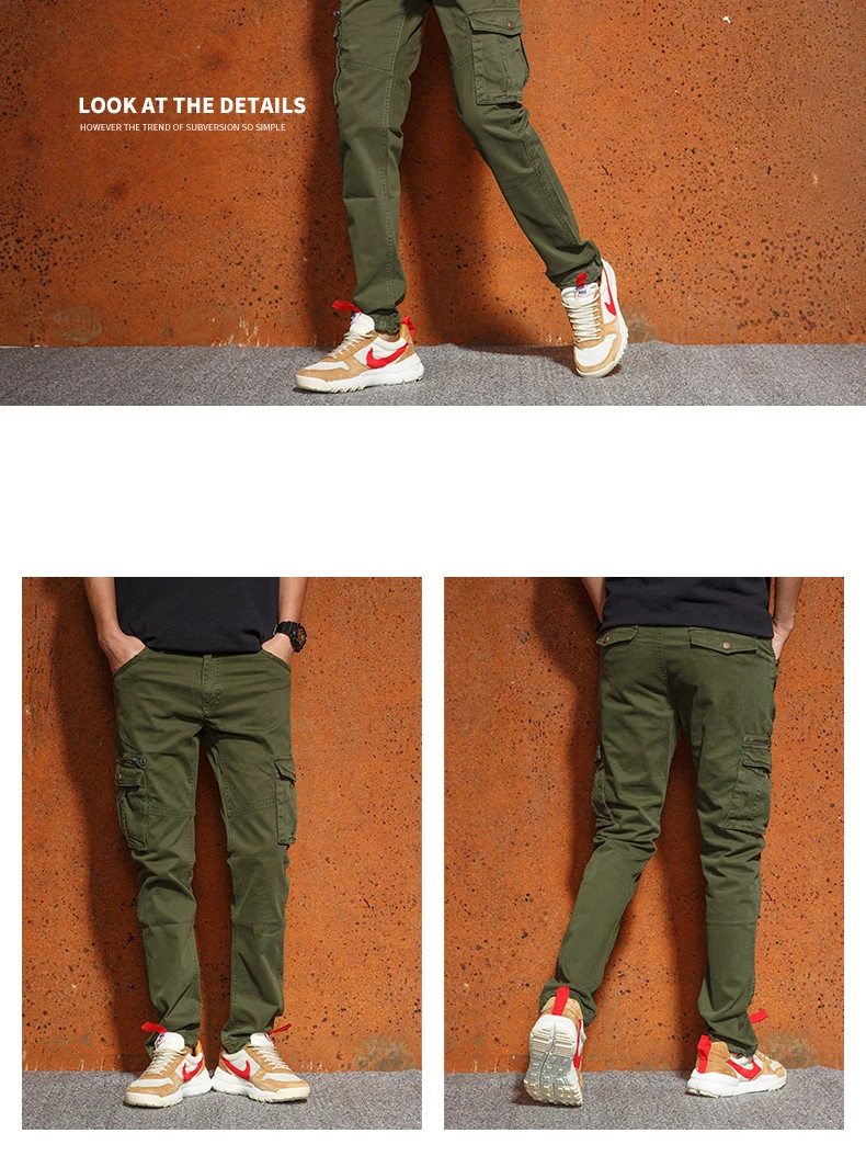 Весенне-осенние мужские хлопковые брюки карго цвета хаки, повседневные, с несколькими карманами, для мужчин, для улицы, высокое качество, длинные брюки, облегающие, G3535