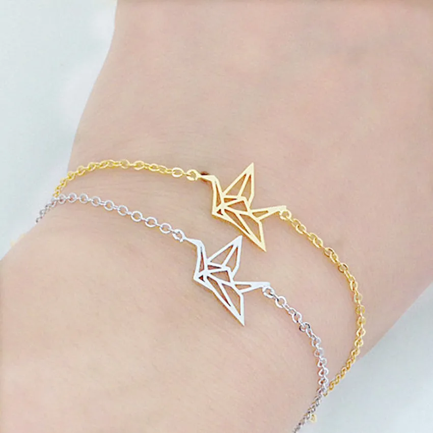 

ICFTZWE Gold Hand Chain Jewelry Bohemian Butterfly Paper Crane Femme Stainless Steel Statement Bracelets For Women Pulseras BFF