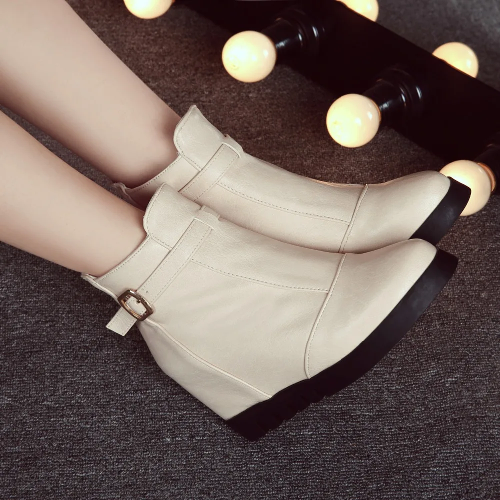 

2015 Winter Autumn New Fashion Buckle Slip-On Ankle boots Solid Colors Height Incresing Boots Ankle Shoes Big Size 32-43 R872
