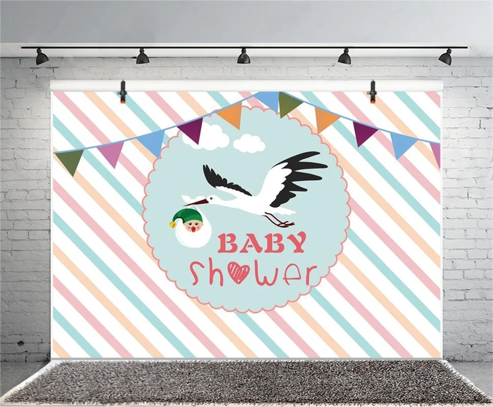 Laeacco Baby Shower Backdrops For Photography Crane Flag Diagonal Stripes Poster Photographic Backgrounds Photocall Photo Studio