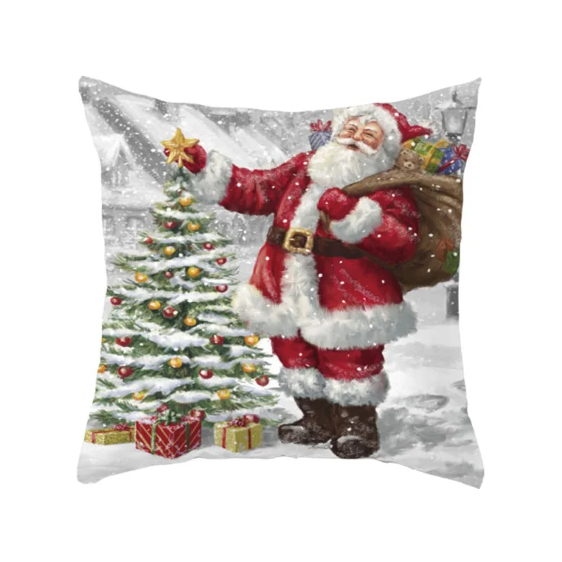 

45x45cm High Quality Cotton Line Pillow Case Christmas Snowman Printing Dyeing Bed Home Decor Cushion Cover N
