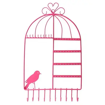 

Earring Necklace Holder Birdcage Wall Mount Jewelry Organizer Hanger for Girls Pink