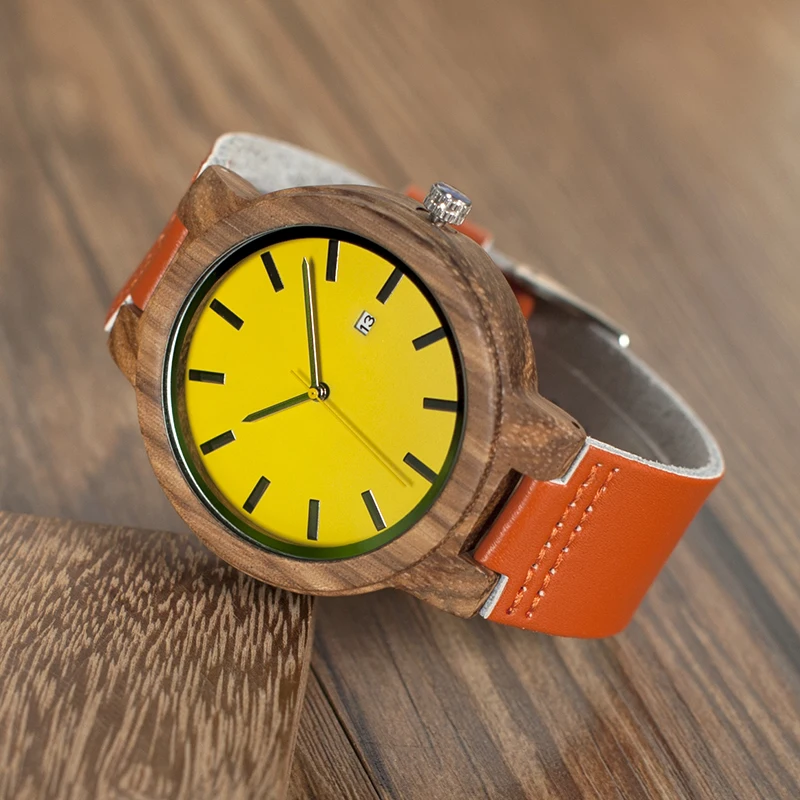 BOBO BIRD Men's Zebra Wood Watches Timepiece Colorful Design Men Top Brand Dress Wrist Watches in Gift Bamboo Box