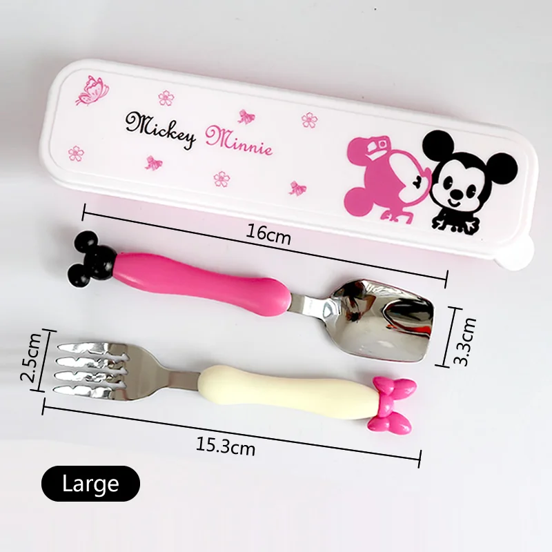 

Children Cartoon Minnie Mickey Spoon Fork Portable Box Set Kids Stainless Steel Cultery 2pcs/Set Baby Feeding Tableware