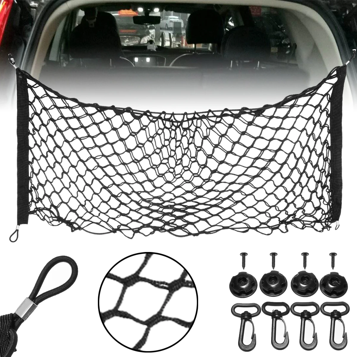 

Car Trunk Nets 90x40 cm Elastic Strong Nylon Cargo Luggage Storage Organizer Net Mesh With Hooks For Car Pickup SUV
