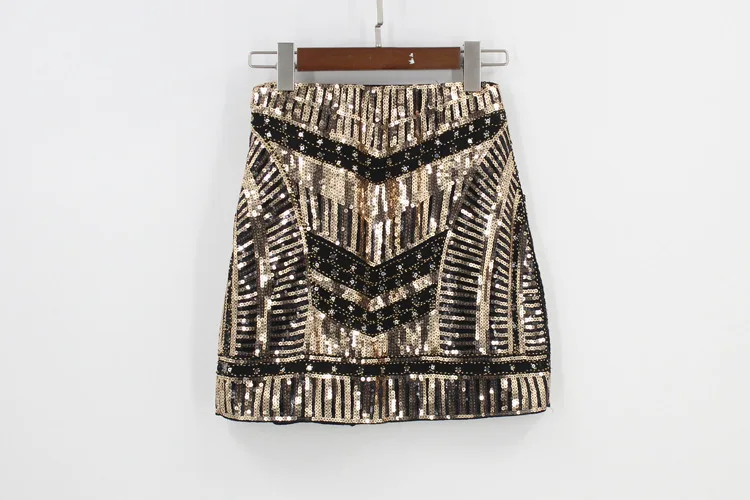 

Bling Night Club DJ Singer Mini Mesh Sequin Skirt Saia Retro 1920s 30s Embroidery Beaded Baroque Gold Women Party Skirt