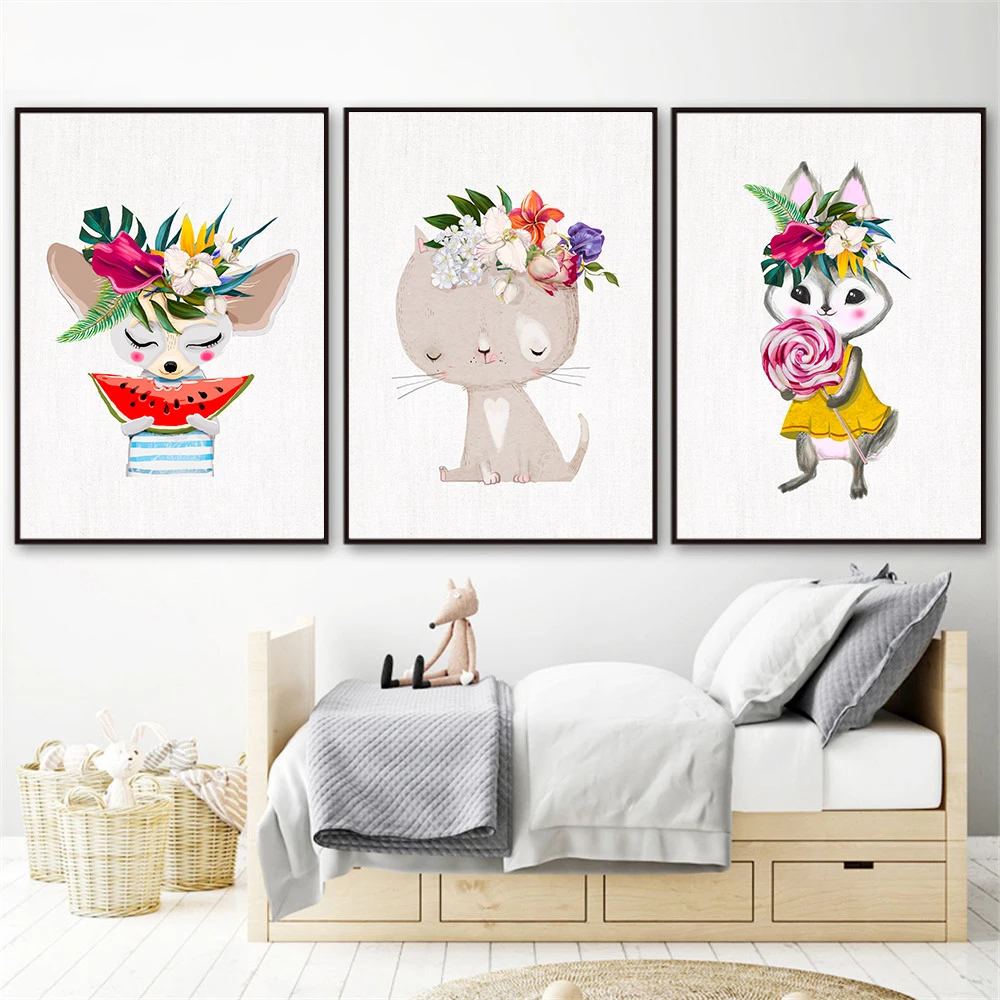 N-rdico-Aquarela-Coelho-Dos-Desenhos-Animados-de-Animais-Gato-Bonito-Cartaz-Beb-Kids-Room-Decor (3)