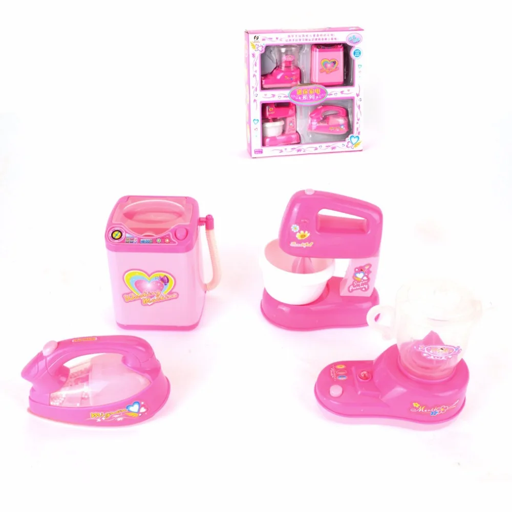 4Pcs Combination Mini Juicer+Mixer+Washing Machine+Irons High Simulation Appliances Pretend Play Toys for Kids small home appliance mixer simulation play toys