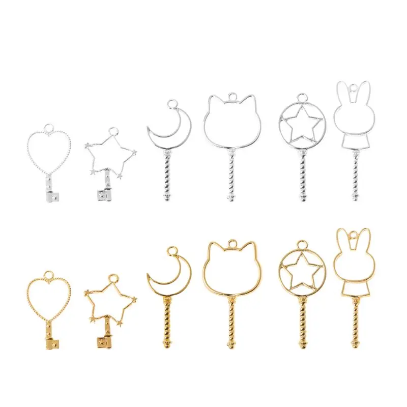 

6Pcs Metal Frame Pendant Silver Charm Key Open Bezel Setting DIY Jewelry Making Cabochon Setting UV Resin Charm