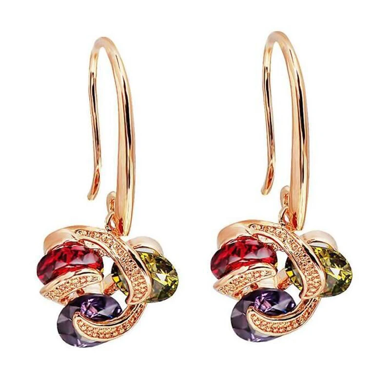 

ZHOUYANG Drop Earrings For Women Western Style Tricolor Crystal Flower Zircon Rose Gold Color Party Gift Fashion Jewelry KBE310