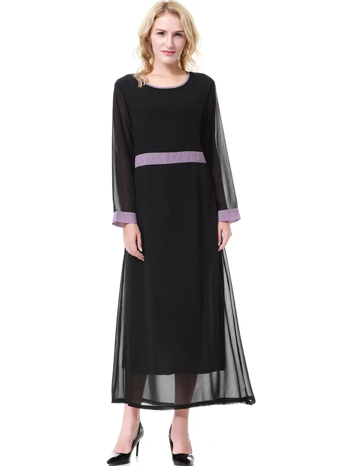 

Muslim Lace Abaya Women Two-layers Long Chiffon Dresses Female Soft Kaftan Vestidos