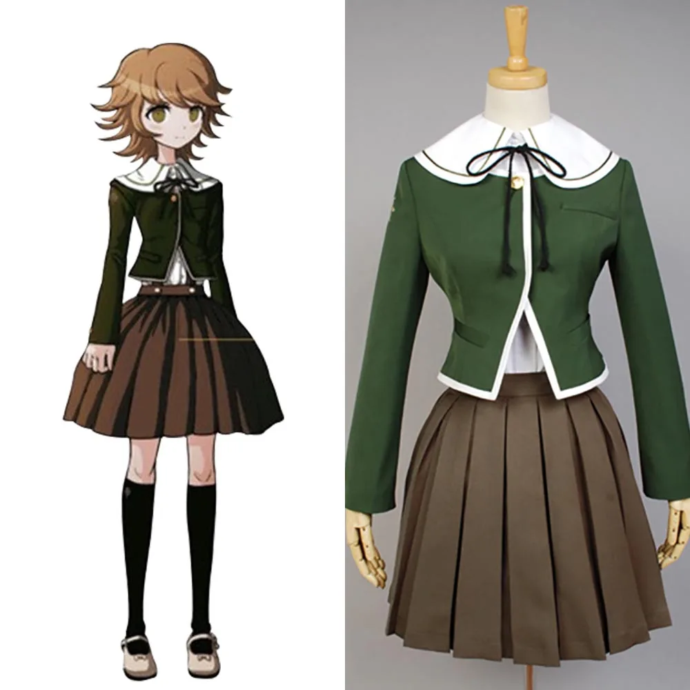 Danganronpa Косплей Костюм Chihiro Fujisaki полный комплект униформы Топ И платье Карнавальный костюм для женщин и девочек