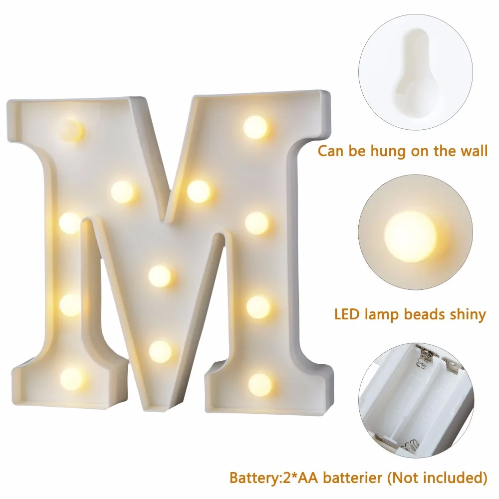  White Plastic Letter LED Night Light Marquee Sign Alphabet Lights Lamp Home Club Outdoor Indoor Par - 32868588738