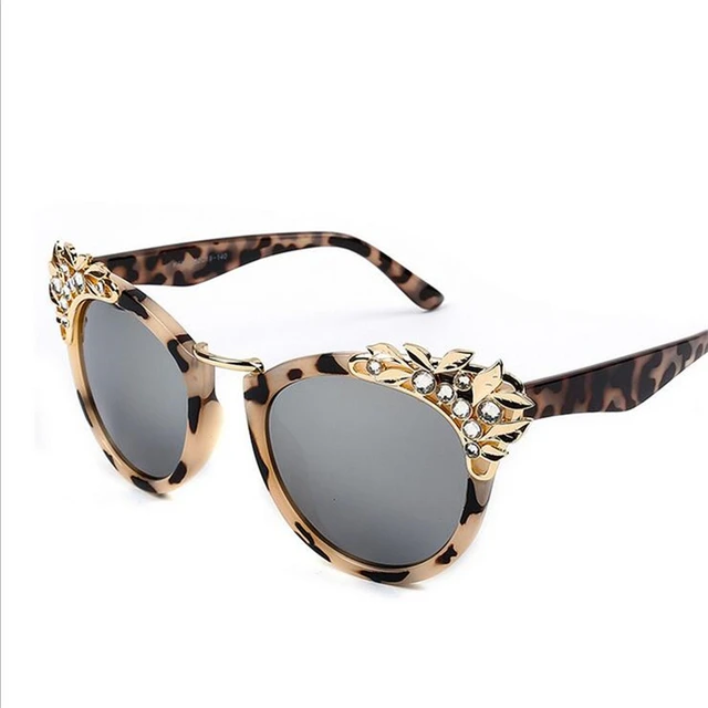 Fashion Luxury Rhinestone Sunglass Women Personalized Leopard Frame Cat