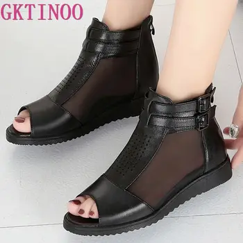 

GKTINOO 2019 Summer Gladiator Sandals Women Genuine Leather Flat Fashion Women Shoes Open Toe Casual Comfortable Female Sandals