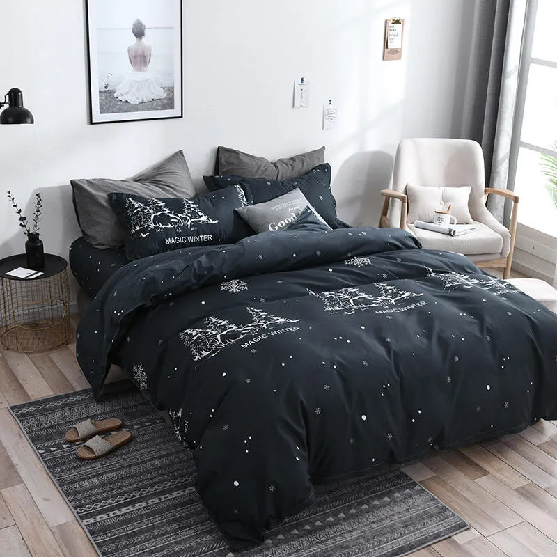 Home Textile Christmas Tree Black Duvet Cover Pillowcase Bed Sheet