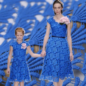 

Blue Hollow Out Embroidered Lace Fabric For Dress Fashion Mesh Cotton Fabric Tissus Patchwork Tecidos Para Roupa Telas Cloth DIY