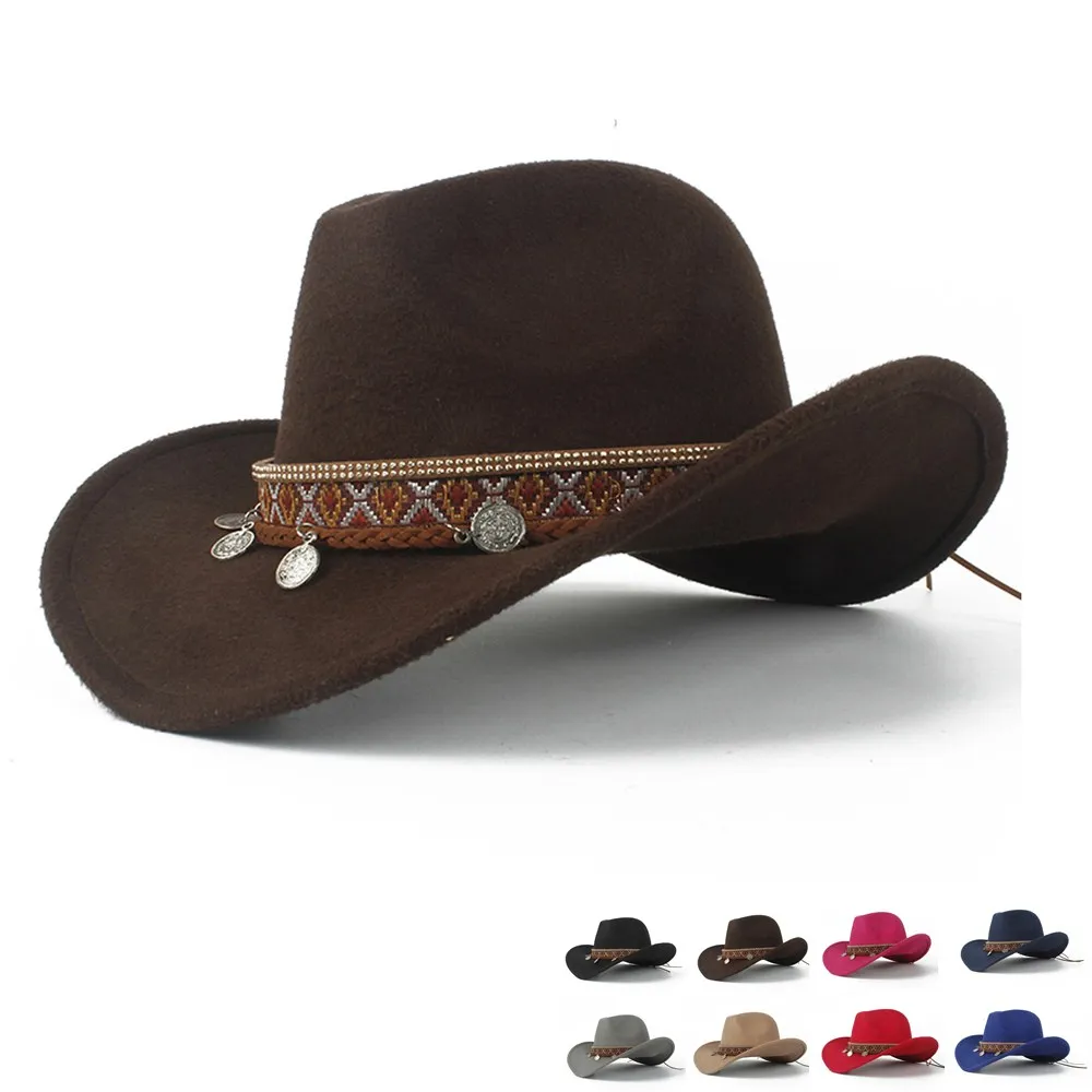 Western Cowboy Hat For Child Roll-up Brim Boy Girl Fascinator Outblack Sombrero Hombre Jazz Cap Size 52-54