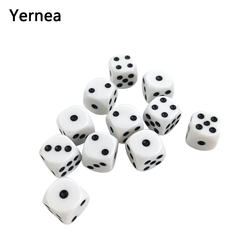 

Yernea High-quality 30Pcs/Lot 16mm Dice Set White Black Point Drinking Dice Acrylic White Round Corner D6 Points Dice Club Party