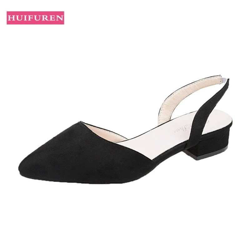 

2019 Spring Summer Shoes Woman Pointed Toe Sandals Solid Color Low Square Heel Female Slip On Sandal Ladies Dress Footwear Shoes