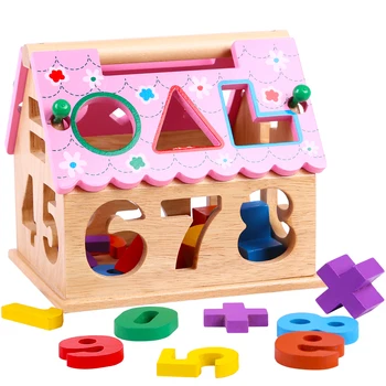 

Wooden Children Puzzle Toys Digital Number House Building Blocks Educational Learning Intellectual Toys For Children and Baby