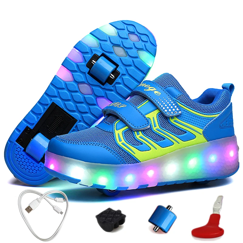 

Rechargeable LED Flashing Double Roller Skate Shoes Luminous Sneaker with Two Wheels Shoes Roller Led chaussure enfant garcon