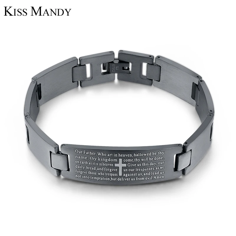 Initial for Men Stainless Steel font b Bracelets b font with Cross Bible Verses Word Jewelry