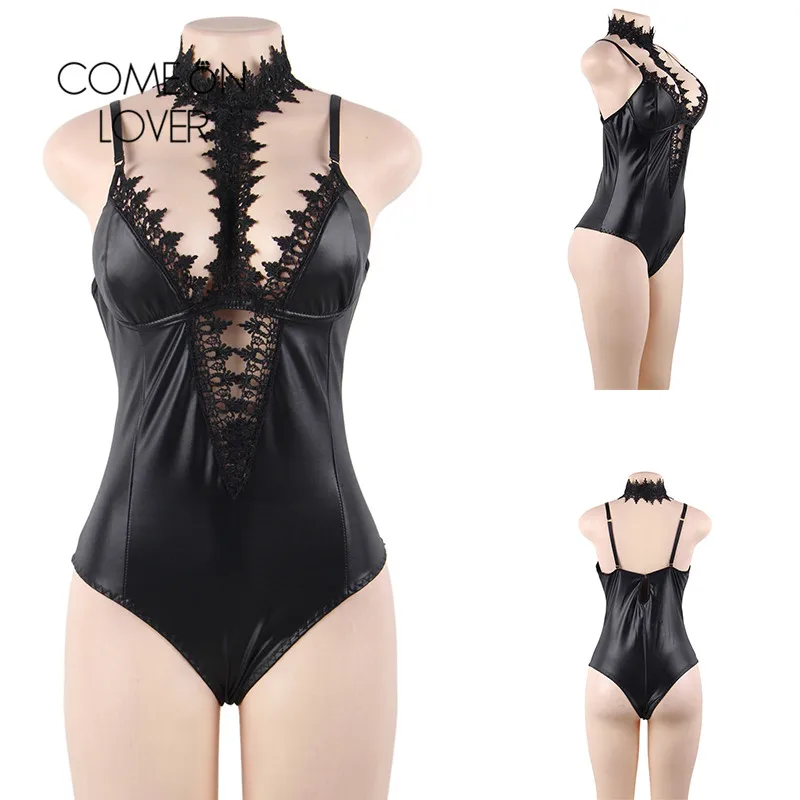 Comeonlover цельный комбинезон из искусственной кожи кружевной чокер с воротником