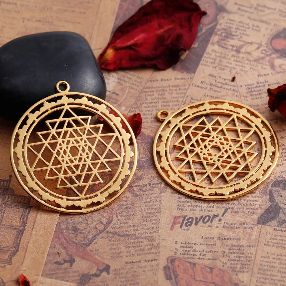 DoreenBeads Медный Серебряный тон Золотой Sri Yantra медитация Полые Подвески DIY Ювелирные компоненты 45 мм x 40 мм(1 5/"), 1 шт