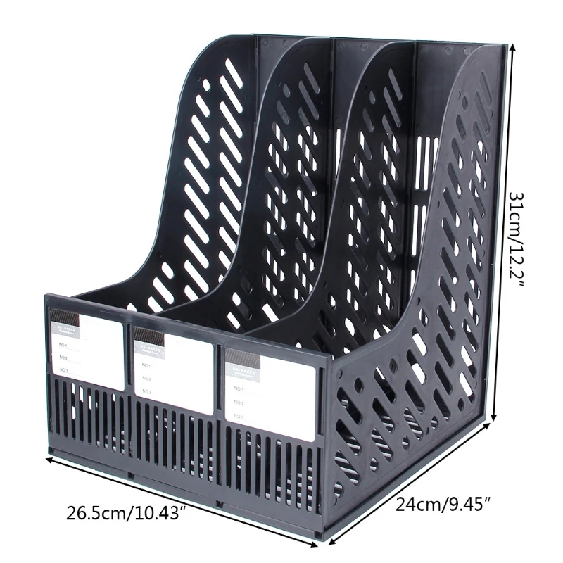 

1pc Three Sections Desktop Magazine File Rack Paper Book Hold Office Document Tray Box Black/ Blue/ Gray