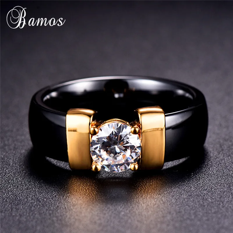 Модное черное керамическое кольцо для мужчин и женщин с цирконом, роскошное желтое/белое золото, обручальные кольца для пары, обручальное кольцо