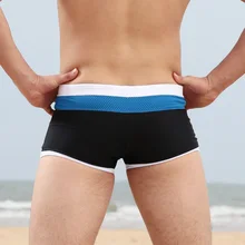 Fashion sexy low men’s trunks beach trunks fashion color mesh male boxer trunks beach shorts Male Swimwear