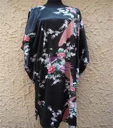Бесплатная доставка Черный халат Китайский Для женщин Silk район халат кимоно платье павлин один размер тринадцать Цвета оптовая продажа