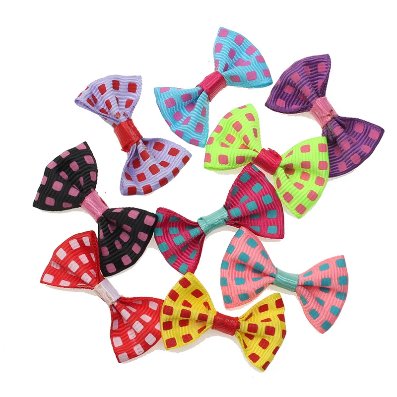 

50pcs Mixed Checkered Baby Satin Ribbon Polyester Bowknot Hair Clips Applique Craft Wedding Bow Tie Scrapbooking Decoration