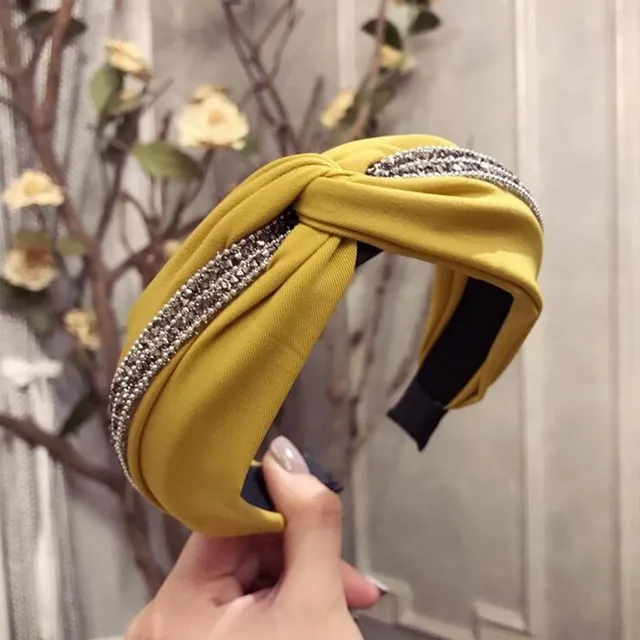 Fashion Shining Rhinestone Hairband Women Solid Headband Adult Classic Black Yellow Hair Accessories Wholesale Female Turban 6