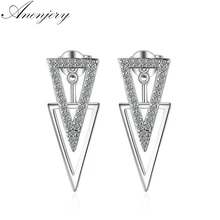 Anenjery новые модные серебряные 925 ювелирные изделия микро CZ Циркон двойной треугольник геометрические Висячие серьги для женщин Oorbellen S-E284