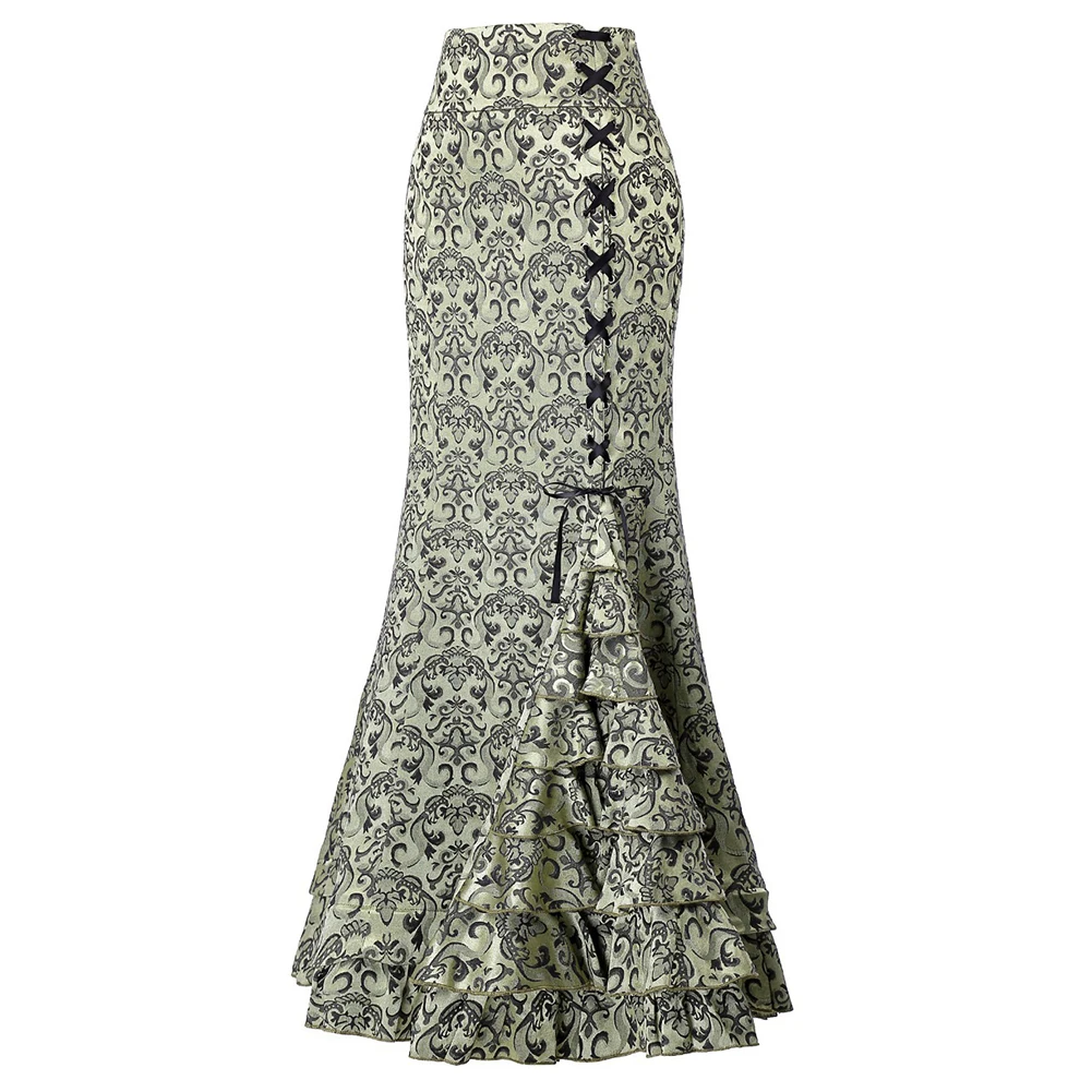 

YJSFG HOUSE Vintage Women Skirts Trumpet Mermaid Gothic Long Steampunk Skirt Maxi Fishtail Victorian Fashion Bandage Skirt