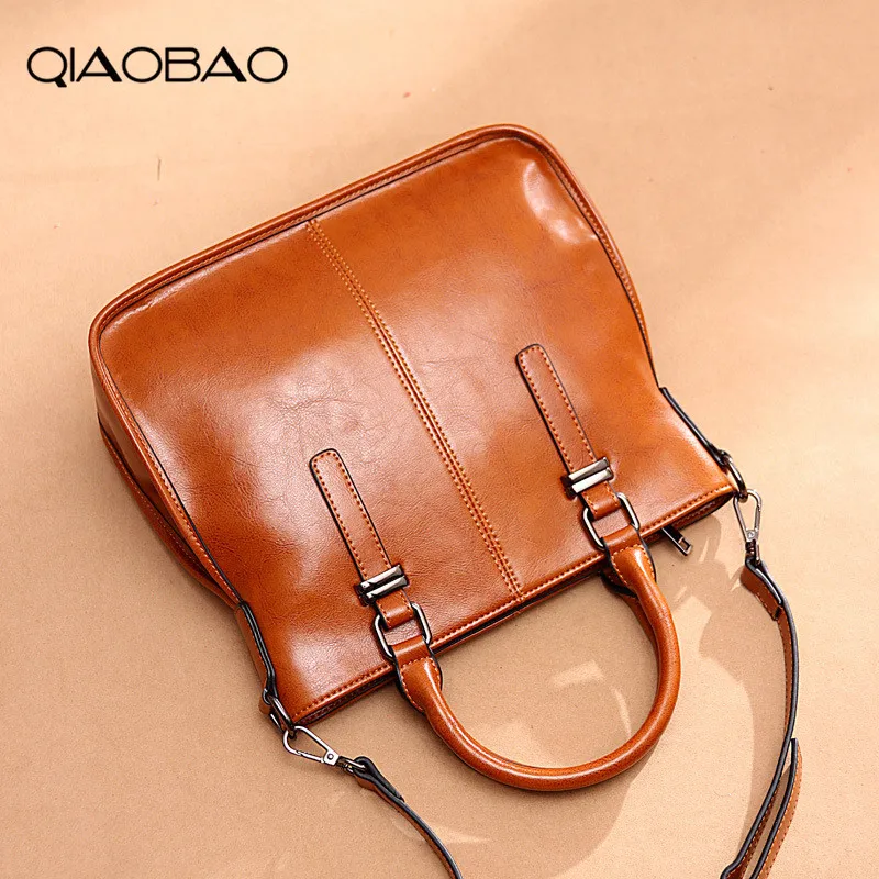 

QIAOBAO Women Messenger Bag 100% Genuine Leather Casual Bag Female Designer Handbag Vintage Cowhide Tote Shoulder Bag