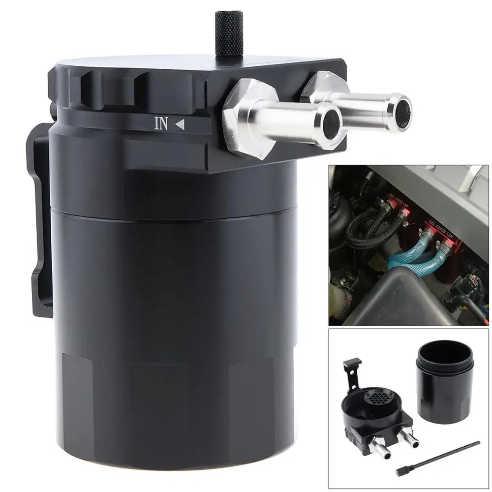 Universal Black Aluminum Baffled Oil Catch Can Oil Filter Tank Round