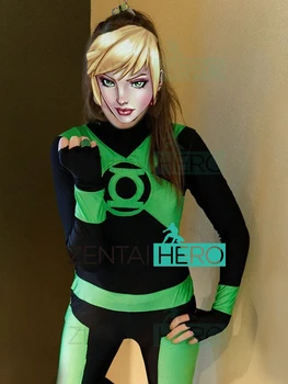 

Free Shipping High Quality Green Lantern Cosplay Costumes Spandex Lycra Catsuit For Halloween Party Girl Superhero Costume