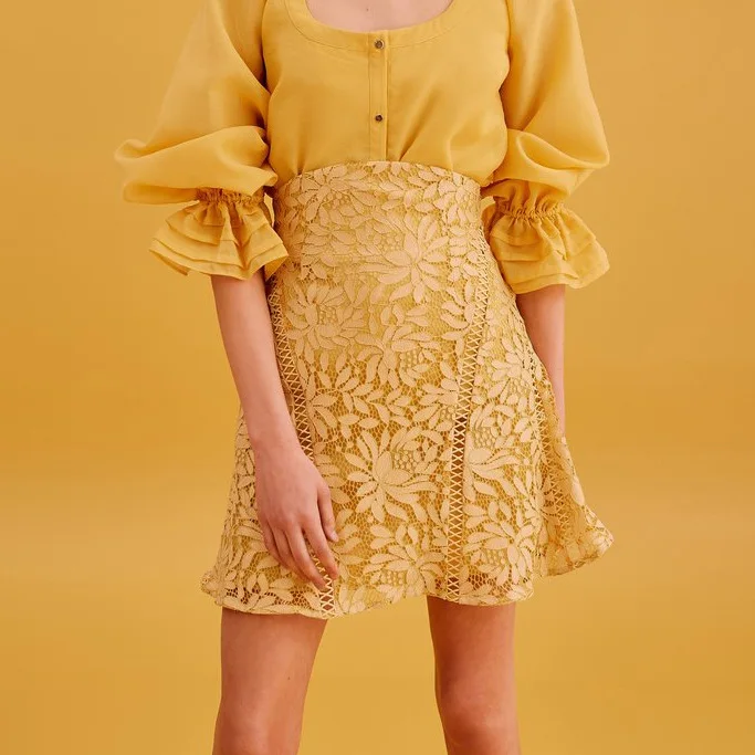 

New High Waist Embroidery Lace Print A-type Half Skirt for Women In 2019 Knee-Length Hollow Out A-Line Skirts Women