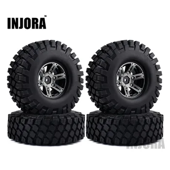 

4PCS 114MM Rubber Tires & Metal Beadlock Wheel Rims for 1:10 RC Rock Crawler Axial SCX10 90046 Traxxas TRX-4