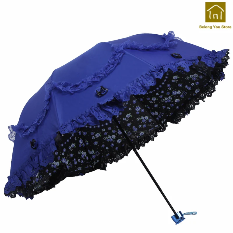 

Folding Umbrella Rain Women UV Protection Laxury Non Automatic Adults Parapluie Femme Lace Clear Sun Umbrella For Sunny JWKW182