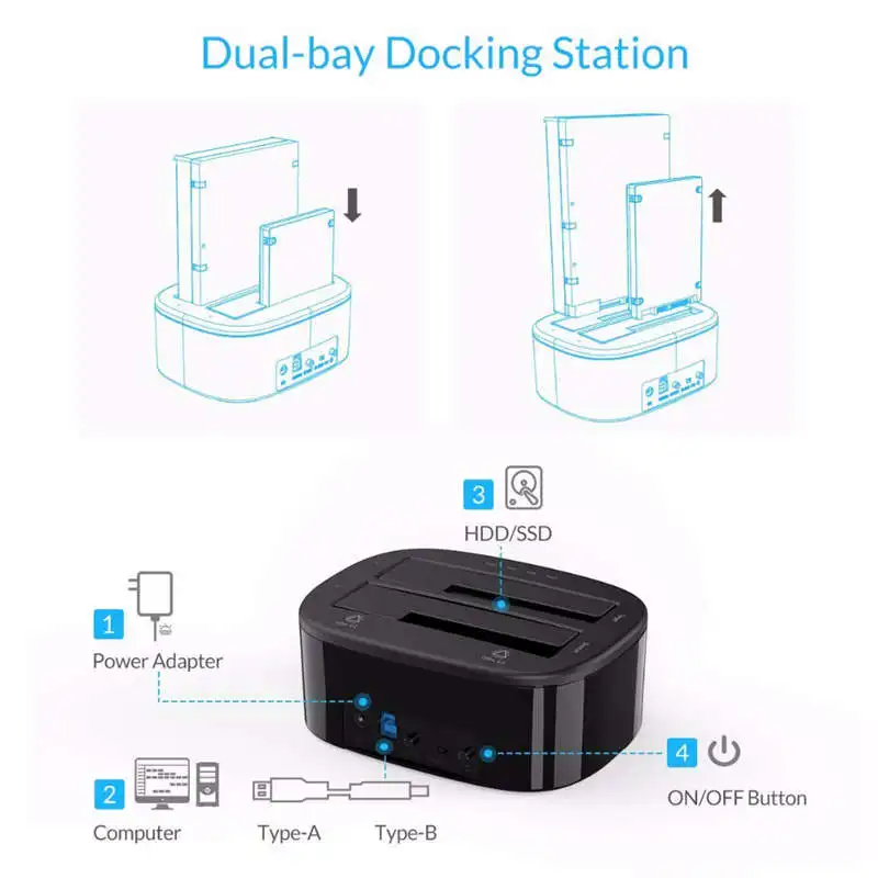  Orico 35 Zoll Festplatte Docking Station Usb3.0 1 Zu 1 Klon Dual-Bay Hdd Und Ssd Fall Harte drive D