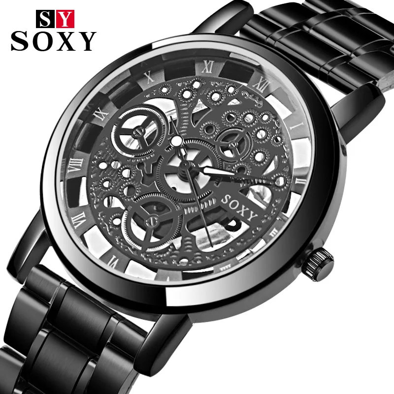 SOXY Relojes Hombre, мужские часы, скелет, Топ бренд, роскошные деловые часы, мужские часы из нержавеющей стали, relogio masculino saat