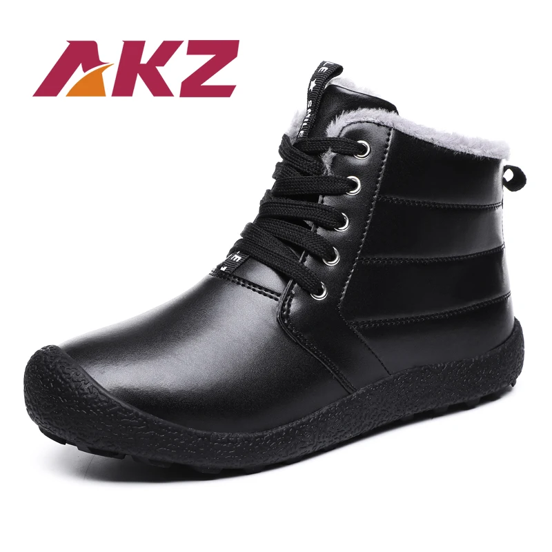Мужские зимние ботинки AKZ теплые дышащие из искусственной кожи на плоской