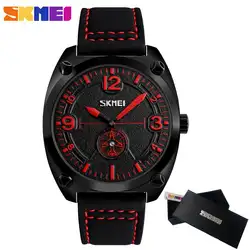 Для мужчин s часы лучший бренд класса люкс SKMEI водостойкий кожа Военная Униформа Спорт кварцевые наручные часы для мужские часы Relogio Masculino
