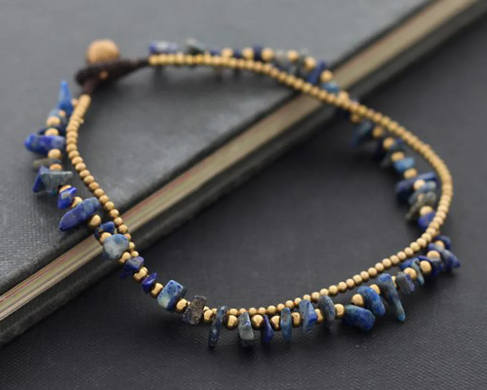 Natural stone beads anklet for women jewelry brass bead handmade anklet