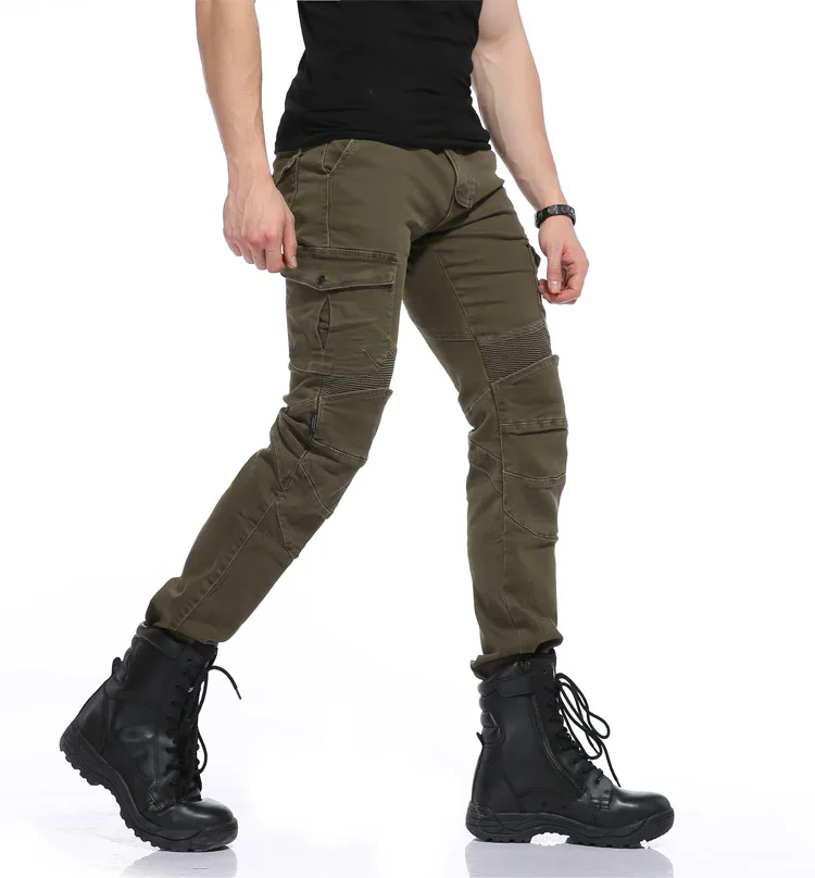 

Men motorbike Racing Trousers ArmyGreen Motorcycle Leisure Pants Protective Gear With Pocket Slim Fit Moto Pants